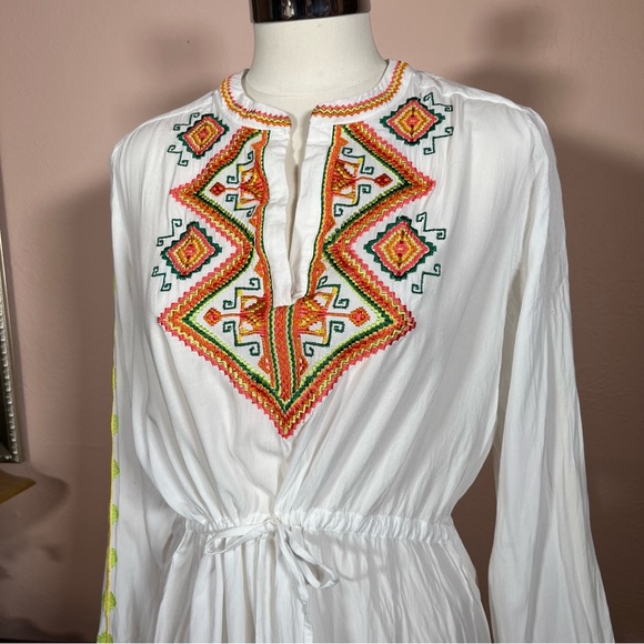 Shoshanna swim wear Bohemian embroidered Tie Waist mini Dress Cover up White 🎁 - Picture 10 of 16